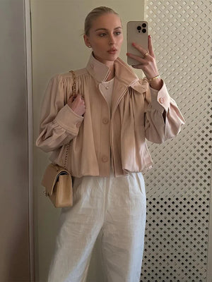 Frieda | Casaco Trendy com Mangas Puff Plissadas